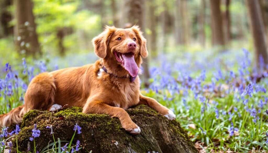 Jamie Street / Unsplash.com chocolate brown Labrador retriever lying on moss covered rock in woods