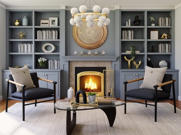 black fireplace in living room