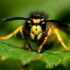 micro photography of yellow and black bee on green leaf