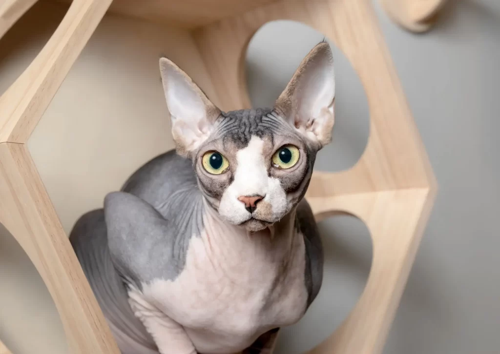 Plemeno kočky Sphynx - NeposlušnéTlapky Plemeno kočky Sphynx hledící do objektivu