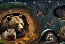 Medvědi, ježci a netopýři při zimním spánku.
