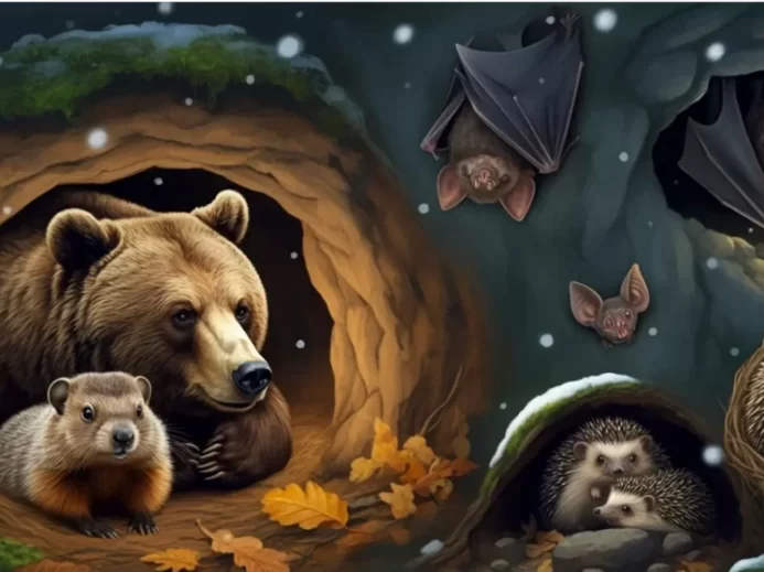 Medvědi, ježci a netopýři při zimním spánku.
