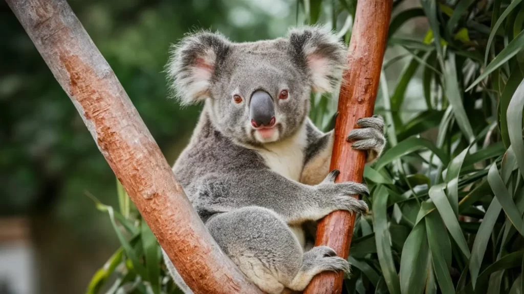 - NeposlušnéTlapky Koala sedí na větvi eukalyptu