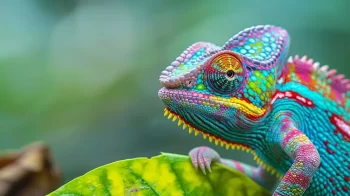 Detailní záběr na krásně zbarveného chameleona